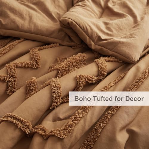 Image of Oli Anderson Boho Tufted Comforter Set Queen Size, 3 Pcs Soft Jacquard Bedding Set for All Seasons, Shabby Chic Farmhouse Bedding Set with Comforters for All Seasons (Pumpkin, Queen)