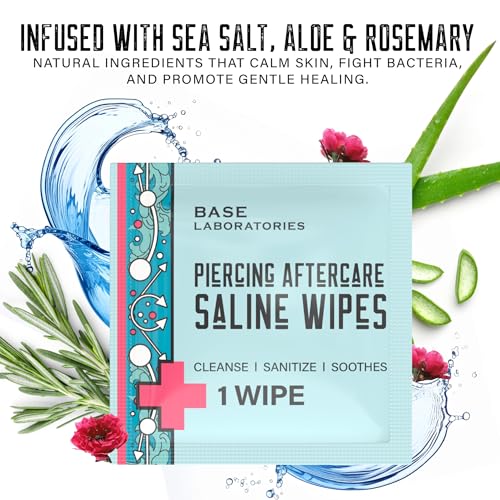 Image of BASE LABORATORIES Piercing Aftercare Wipes | Cleanses & Sanitizes | Piercing Cleaner Wipes for Nose, Ear, Lips | Saline Solution for Piercings | Keloid Bump Removal & Piercing Bump Treatment -75 Wipes