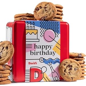 David’s Cookies Happy Birthday Chocolate Chunk Cookies Tin 2lbs – Handmade and Fresh Baked Gourmet Cookie Gift Basket – Delectable & Made with Premium Ingredients – Ideal Birthday Food Gift For All