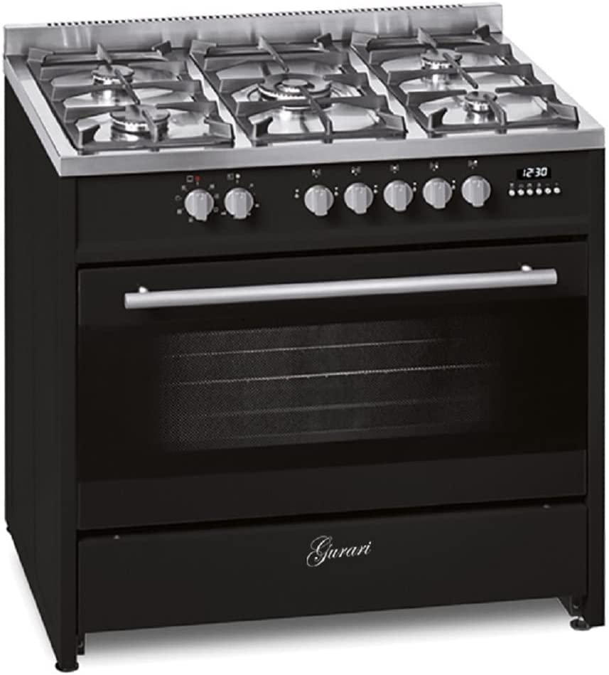 Gurari Cuisinière à gaz avec four électrique GCH E 911 BL Cuisinière à gaz, 90 cm, noire, Range Coocker5 Zones de cuisson 3,8 kW WOK, cuisinière à gaz propane/gaz...