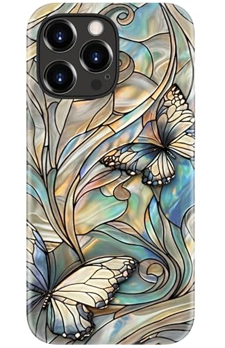 Image of Goodon for iPhone 14 Pro Max Case Cute - Wireless Charging Compatible - Dual-Layer Hard Shell + Silicone Cover - Protective Phone Case with Trendy Designs for Women - Butterflies Blue Gold