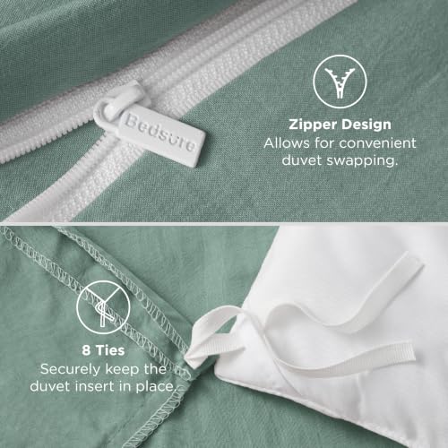 Image of Bedsure Prewashed Twin Duvet Cover, Cotton-Like Bedding Set, Sage Green | Ultra Soft, Relaxed Texture, Twin XL Breathable Comfort, Hidden Zipper, 8 Corner Ties, Easy Care, OEKO-TEX, Year-Round Use
