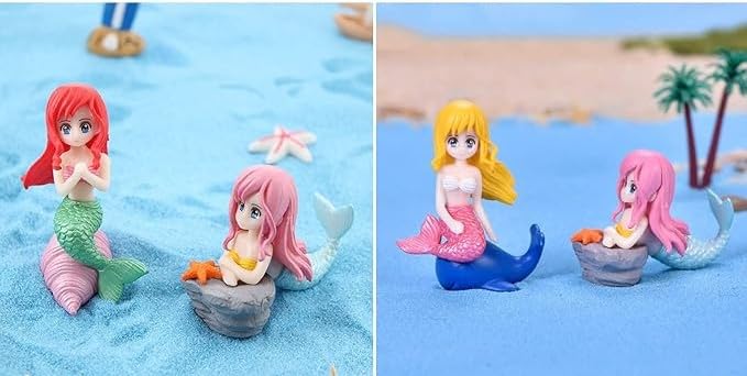 Image of Scroll Store Cute 2PCs Mermaid Toy for Aquarium Fish Tank, Terrarium, Cake, DIY and Home Decorations | Multipurpose Decoration Toy (Any 2pcs of Mermaid Toy)