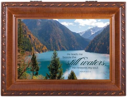 Cottage Garden He Leads Me Beside the Still Waters Musical Jewelry Box, 8 x 6 Inch Keepsake Box with Photo Window, Plays Gentle Melody image 2