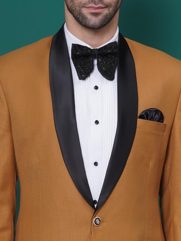 Image of FAVOROSKI Tuxedo Blazer for Men with 2 Pockets | Rayon Slim Fit Blazers | Ethnic Wear Tuxedos | One Button Solid Tuxedo Blazers in Shawl Collar | Blazer for Wedding, Festive, Formal