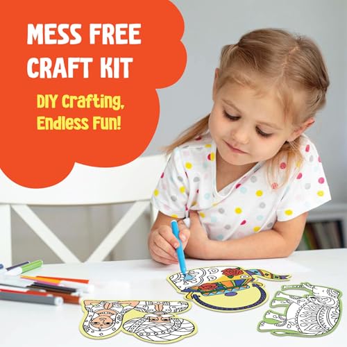 Image of SparkLPlay DIY Craft Kit for Kids Coloring Set with 6 Fridge Magnet Cutouts, 10 Color Pens. Mess Free. Gift for Kids. (Indian Art Forms)