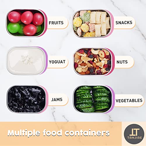 Image of Tanjiae Stainless Steel Lunch Snack Containers Set | Leak Proof 304 Stainless Steel Food Containers with Silicone Lids - Perfect Metal Lunch Box for School and Daycare (Pink Lunch, Small)