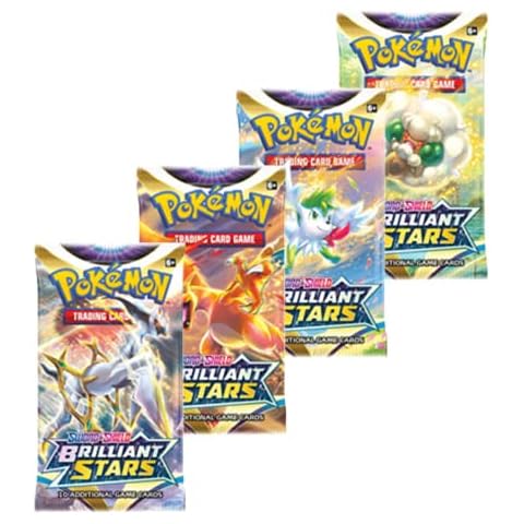 Pokémon | Pokemon TCG: Sword & Shield 9 Brilliant Stars Booster Packs x4 | Card Game | One of Each Art + TitanCards Toploader Cover