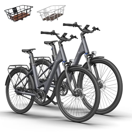 Ado Air28*2 Bicicleta Eléctrica, 28' Ebike para Hombre y Mujer, 100 Km de Alcance con Batería Extraíble de 36 V Motor de 250 W, Cinta de Carbono, Disco LCD, App Ado, Cesta*2 (Grey*Grey)