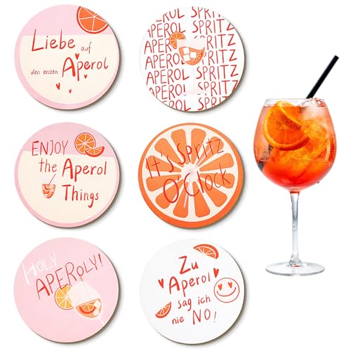 6 Pcs/set Aperol Coasters Wooden Funny Drink Coasters with Sayings Aperol Accessories Summer Table Decoration Gift Set