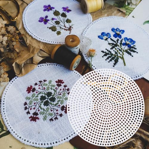 Image of Milisten Round Plastic Canvas Mesh Sheet 5.78 in Cuttable DIY Cross Stitch Grid Board 20 Pack Mesh Liner for Wreath Bag Bottom Liner Embroidery Craft Projects