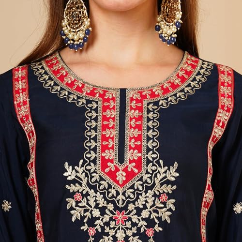 Image of Globus Women Kurta Set (GS567544 Navy Blue S)