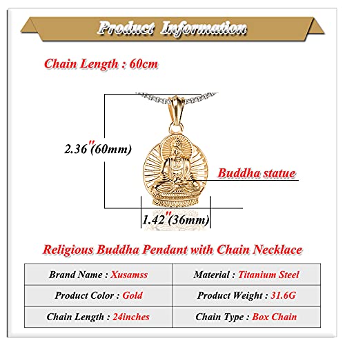 Xusamss Punk Buddha Necklace Religious Pendant Necklace,22inches Link Chain2