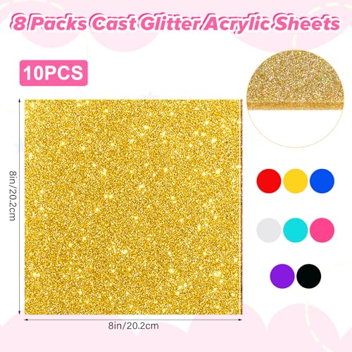 Image of Glitter Acrylic Sheets 1 /8 inch Thick 8x8in Color Acrylic Sheets for Laser Cutting, Translucent Cast Acrylic Sheets for Engraving, Invitation Blanks, Signs, Festival Decorations (8 Color, 8 inchx8 inch)