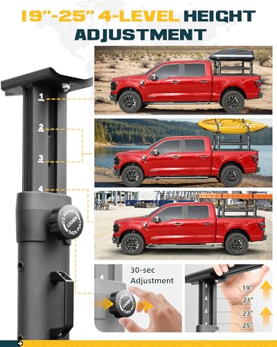 Image of TRUMGETA Ladder Rack for Truck with Side Bars, 800 LBS Capacity Truck Bed Rack, 19 inch-25 inch Height-Adjustable Aluminum Truck Ladder Racks, Fit for Ford F150 /Ram 1500 /Chevy Silverado /Sierra No Bed Rails