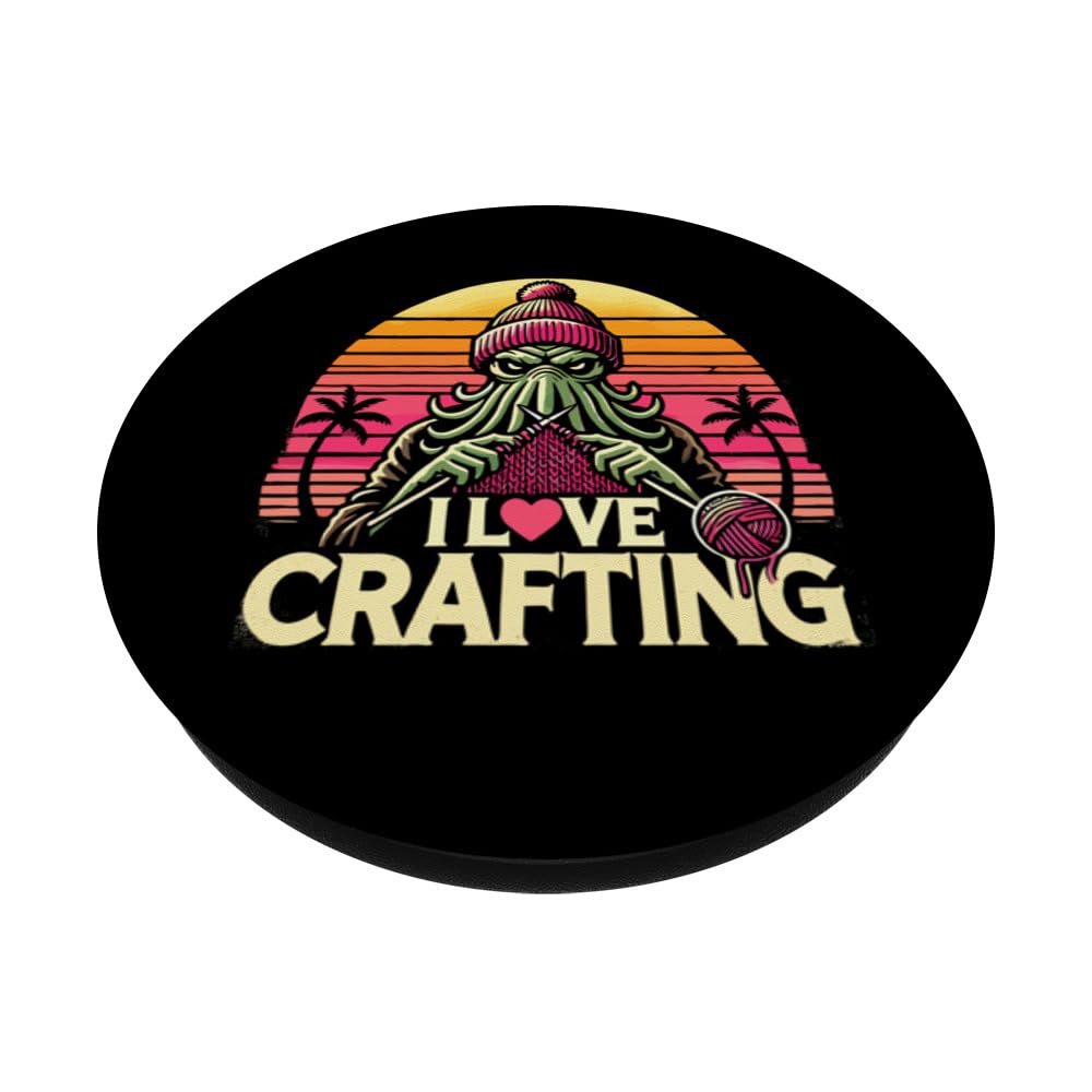 Cthulhu I Love Crafting, Retro Cosmic Horror Cthulhu PopSockets Swappable PopGrip, Black - Image 2