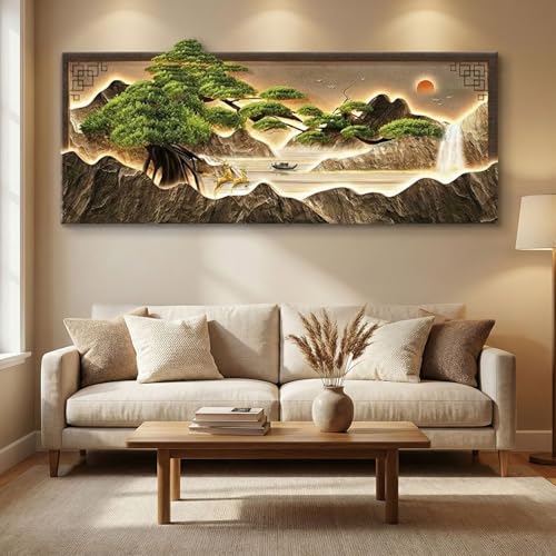 Image of SYXHJTFZ 3D Led Sandstone Wall Art Layered Relief Wall Sculpture with Lights Plug-in, Decorative Painting for Living Room, Bedroom, Entryway(G,47.2x19.7in)