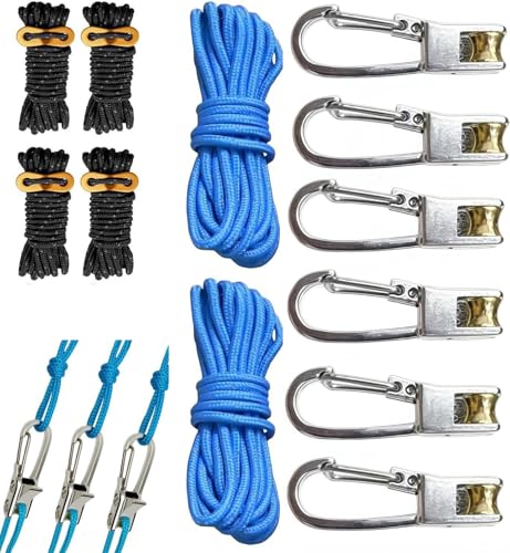 6 Pack Adjustable Paracord Tightener Kit – Retractable Buckle & Cam Lock Lashing Ropes for Secure Tying, Camping, Tarps, Canopy, Kayak & Outdoor Gear(Black)