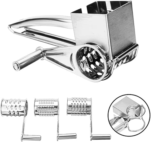 Mayata 1 Unidades Cortador de Queso Trituradora con 3 Cilindros Rotativos Intercambiantes Ultra Sharp Tambores de Acero Inoxidable y Slicer