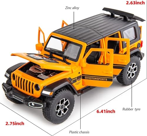 Image of Compatible For 1 /32 Wrangler Alloy Diecast Pull Back Model Car | Collectible Toy Vehicle with Light & Sound, Openable Doors Gift Toy for Kids Boys Girls Toddlers - Birthday Christmas Present (orange)