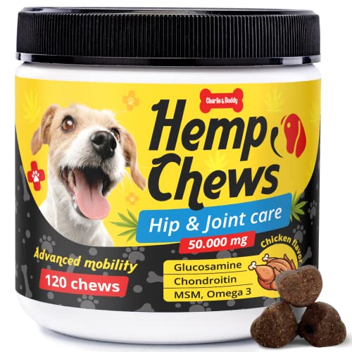 Hemp Mobility - Hemp Chews for Dogs + Glucosamine for Dogs -Hip & Joint Supplement for Senior Dogs MSM, Turmeric to Improve Mobility & Energy - Calming Chews for Dogs - Pain Relief