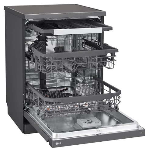 Image of LG 15 Place Settings with TrueSteam Technology Freestanding Dishwasher (DFB435FM, Matte Black, Auto Open Door, QuadWash, EasyRack Plus-Easy to load all types of utensils, Direct Drive Motor & Wi-Fi)