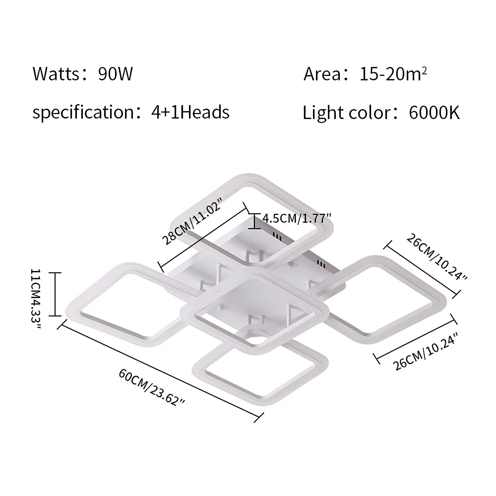 Osairous Lampadario Soffitto LED, 60CM Diametro Plafoniera LED in Acrilico, 70W Lampada da soffitto Moderno Paralume Quadrato per Soggiorno Camera da Letto Bianco Freddo 6500K, 4086lm