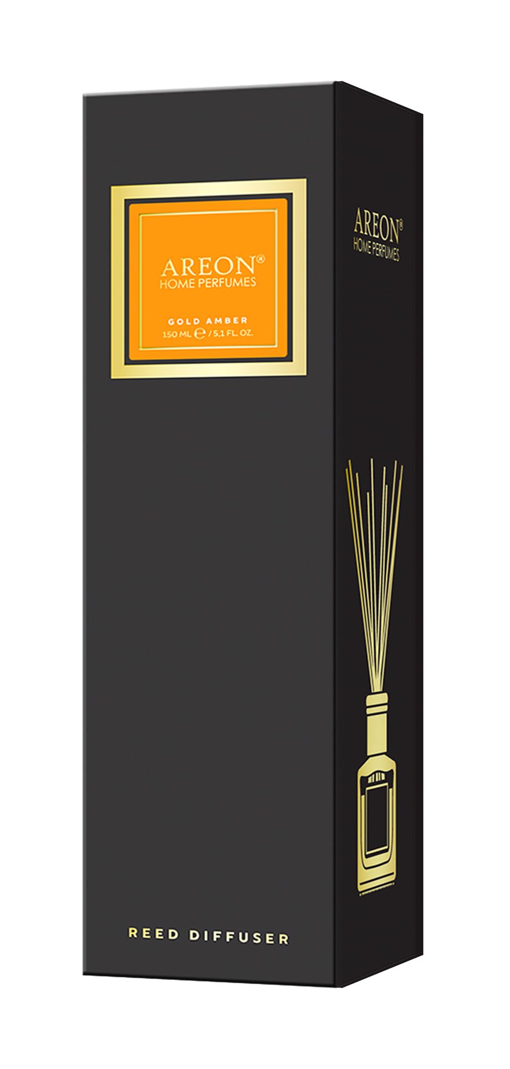 Areon Home Fragrance Luxury Perfume Reed Diffuser + 10 Rattan Reeds, Gold Amber PSL07 150ml