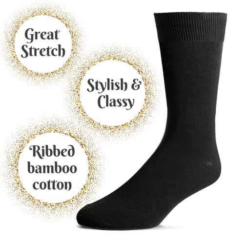 Pack of 3 Men's Bamboo Dress Socks, Black, Stylish & Classy, Well Fitted, Stays On, Easy Wash, Good Sizing,3