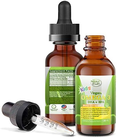 Amala Vegan - Omega 3 for Kids - Organic Lemon, Vegan, Liquid Supplement - Kids Fish Oil with DHA, EPA, DPA Fatty Acids - Plant Based Algae Oil - Immune, Heart, Brain Health for Children- 30-60 Doses