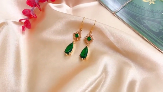 gold earrings for green dress Green Rhinestone Chain Drop Earrings | Statement Earrings main image 1