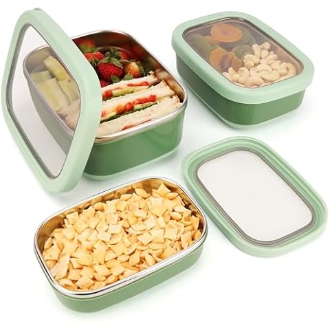 BELLE VOUS 3 Pack Stainless Steel Bento Boxes Cover