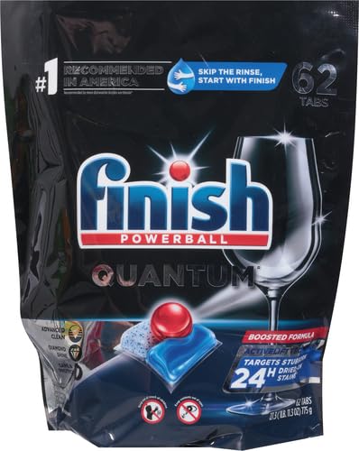 Image of Finish Quantum Dishwasher Pods, No Pre-Rinse Dishwasher Detergent Soap Removes 24HR Dried-On Stain and Grease, Leaving a Virtually Spotless Shine, 62 Count (Pack of 3)