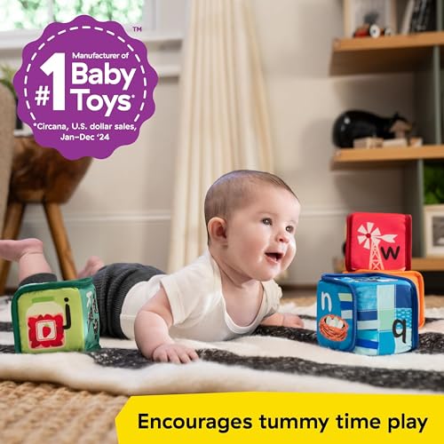 Baby Einstein Alpha Stacks Baby Learning Blocks, Soft, Multisensory Stacking Toys with Letters A-Z, Animals, Colors & Textures, Set of 4, Ages 3 Months+ - Image 5