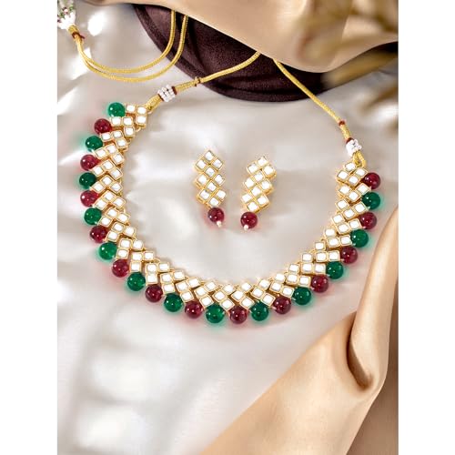 Image of Peora Kundan Faux Pearl Necklace & Jewelry Set Gift for Women