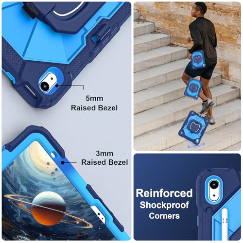 Image of Scnioy Case for iPad A16 11th /10th Generation 11 /10.9 Inch 2025 /2022, Rugged A16 iPad Case 10th Generation Cover with 360 Rotating Stand Screen Protector Pen Holder Shoulder Strap, Navy Blue