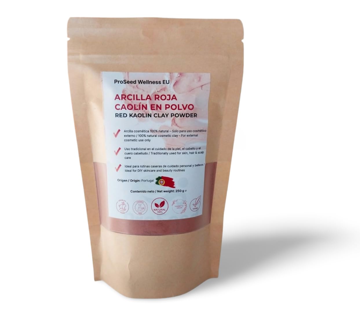 Red Clay Cosmetic Powder 100% Natural from Portugal - for Facial and Body Care Soaps and DIY Beauty - External Use Only - 250g