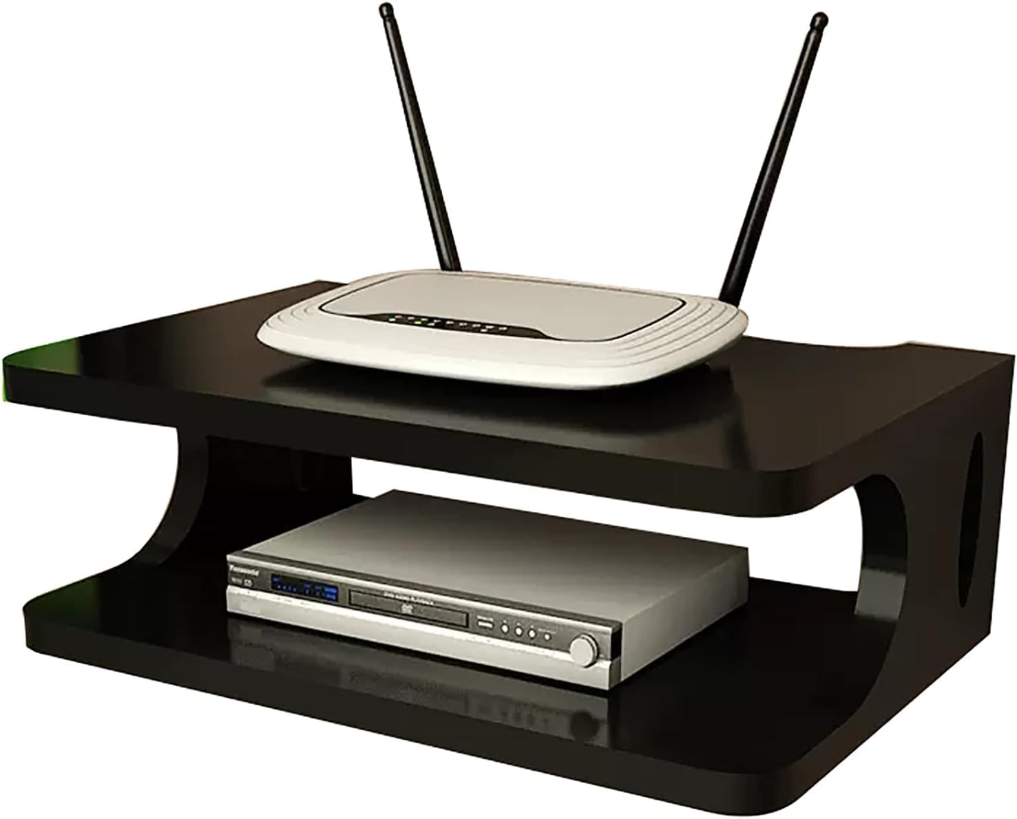 Supporto da parete per TV, console multimediale in legno per router, lettore DVD, TV Box, telecomandi e WiFiModern, soluzione di archiviazione per l'intrattenimento domestico