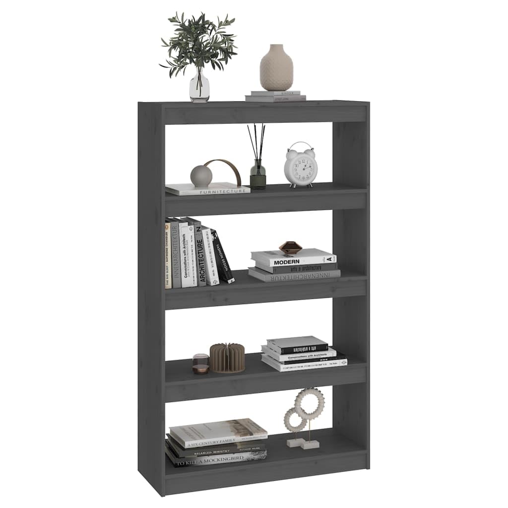 Bibliothèque de bureau - Étagère multifonction - En pin massif - Gris - 80 x 30 x 135,5 cm