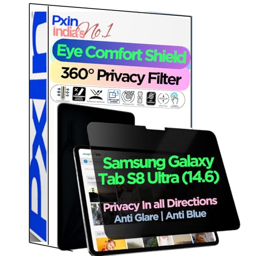 Image of PxIn Tablet Privacy Screen Guard compatible with Samsung Galaxy Tab S8 Ultra (14.6) | No.1 | Anti Glare | Anti Blue Light | Anti UV | 4 Way Privacy Filter | 360 Privacy | Eye Protect