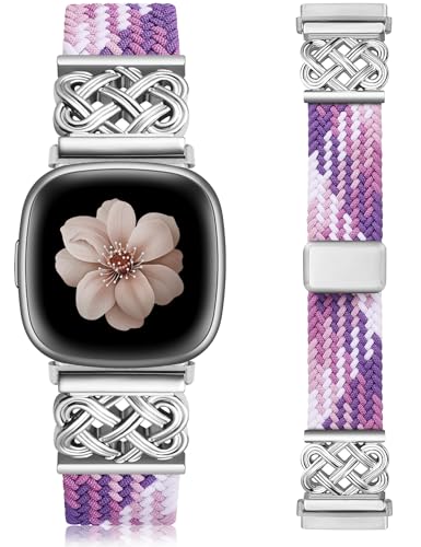 TOYOUTHS �҂ݍ��ݎ��C�o���h Fitbit Versa 4 3/Fitbit Sense 2 1�ɑΉ� ���f�B�[�X �����Y �h���b�V�[�P���g���^�� �L�k�� �i�C�������n �D�X�g���b�v Versa 3 4 Sense 2�X�}�[�g�E�H�b�`�p