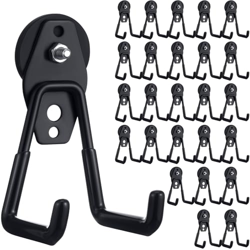 Image of Landhoow 26 Pcs Large Magnetic Hooks Heavy Duty Garage Magnet Hooks Strong Storage Utility Magnetic Hangers with Anti Slip Rubber Coating for Indoor and Outdoor Hanging (Black)