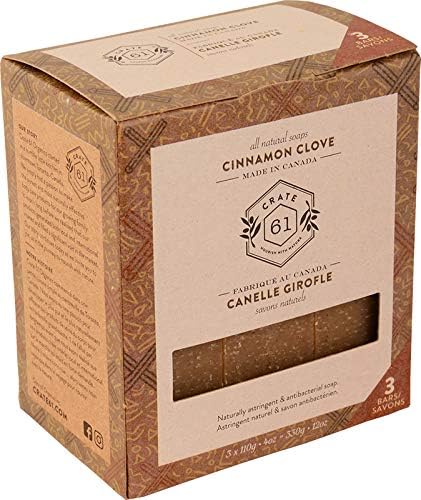 Crate 61 Cinnamon Clove Soap 3 pack, 100% Vegan Cold Process, scented with premium essential oils, for men and women, face and body. ISO 9001 certified manufacturer