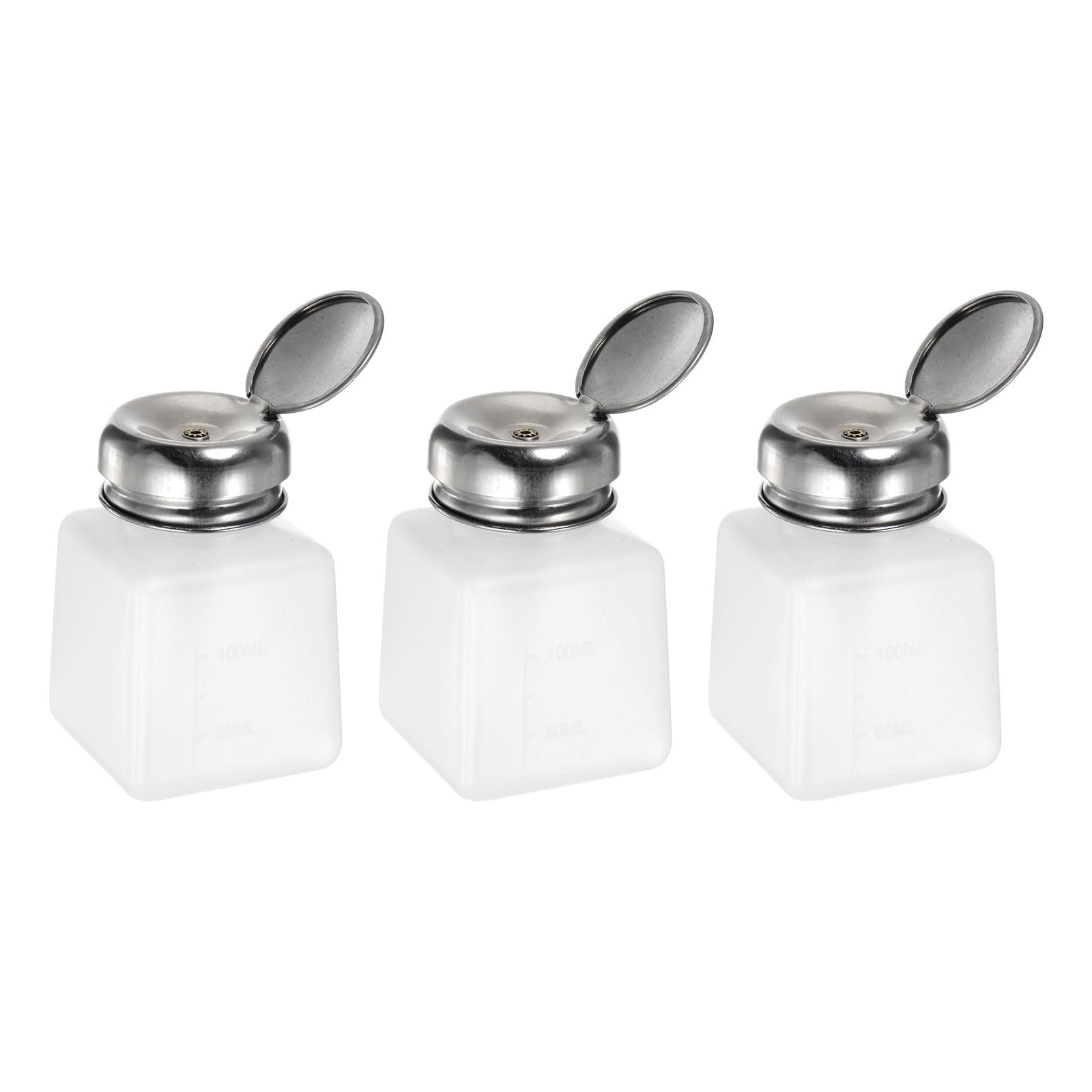 QUARKZMAN 3pz Dispenser Solventi Alcol, 100ml (3.4oz) Dispenser Liquidi Pressione, Coperchio Sigillante Acciaio Inox per Acetone, Detergente, Solvente Smalti, Bianco