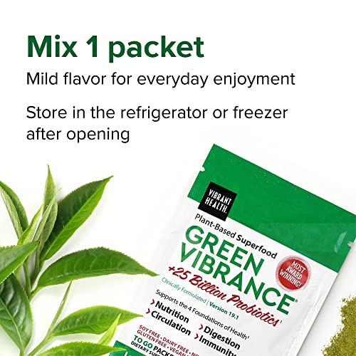 Vibrant Health, Green Vibrance Packets, Travel-Friendly Vegan Superfood Powder, 15 Packets (Ffp) #TOP4