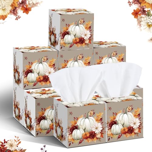 Image of Fourluoo 12 Pack Fall Pumpkin Facial Tissues Cube Face Boxes 600 Sheets 3 Ply Small Fall Square Tissues Bulk for Thanksgiving Day Autumn Harvest Car Bedroom Party Supplies