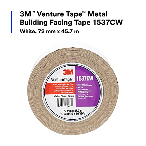 3M Metal Building Facing Tape 1537Cw, White, 72 Mm X 45.7 M, 16 Rolls Per Case #TOP1