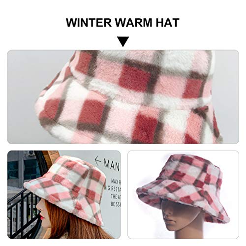 KESYOO Chapéu Xadrez de Inverno Pelúcia Quente Pescador Chapéu Engrossado Boné Macio para Mulheres M