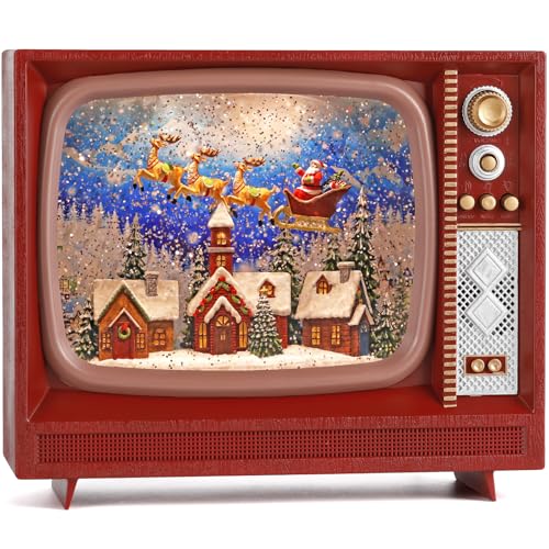 Christmas Snow Globes, Christmas Decorations Retro Style TV Lantern, Musical Snow Globes with Timer, Television Lighted Snow Globe for Thanksgiving Party Table Home Indoor Decor(Deer, Church)