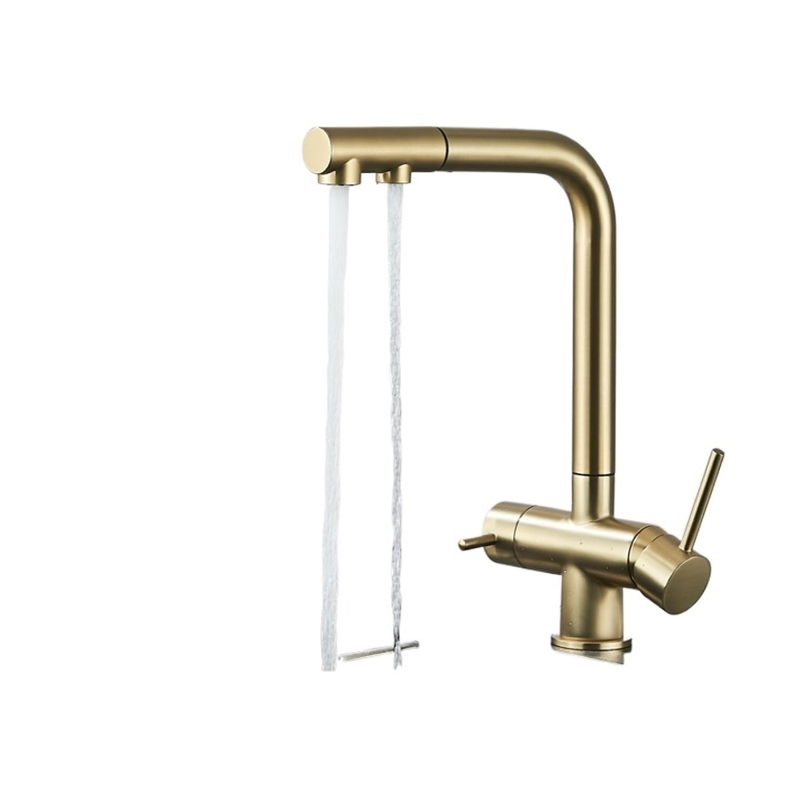 Kitchen Faucet, Waterfilter Kitchen Faucet, Dual Handles Deck Mounted Pull Out Mixer Tap, 360 Degree Rotation Water Purification Crane(Brush Gold A)
